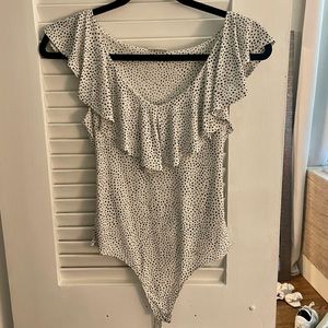 Abound white and black polka dot bodysuit